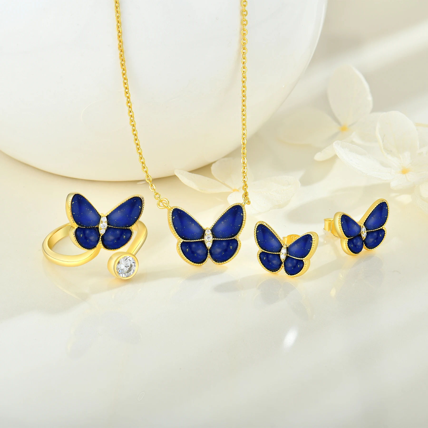 High Quality Jewelry Classic butterflyJewelry Earring Necklace Ring Gold Plated  925 Silver Girls jewelry trefle sets for women
