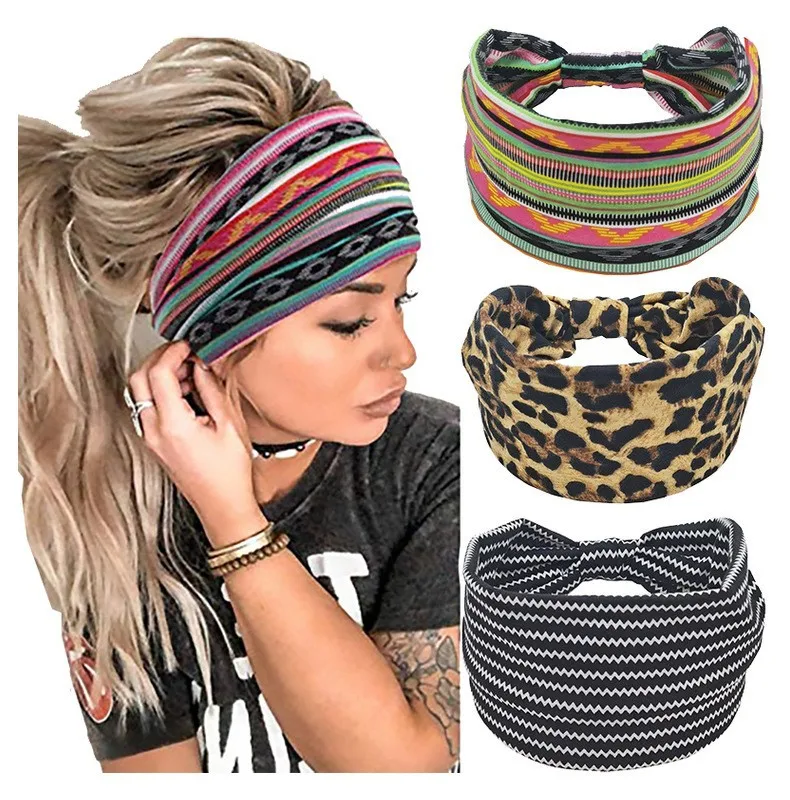 Women Bohemia Wide Headbands Cotton Make Up Yoga Elastic Headband Absorb Sweat Turban Sports Headband