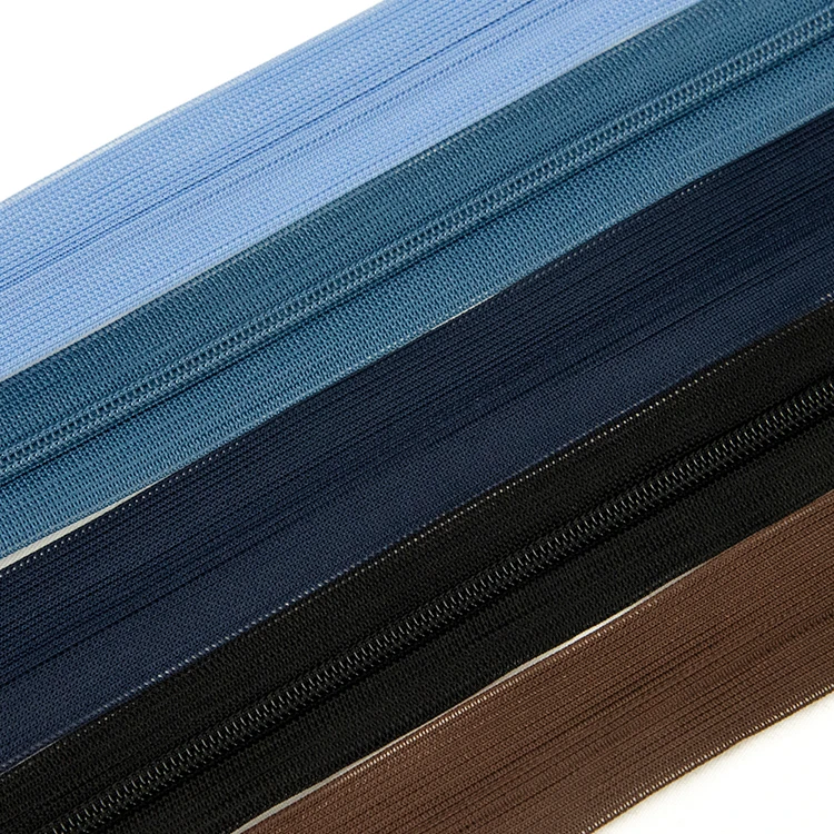 Garment accessories #3 #5 black colored custom all colour long chain roll cloth nylon zip fabric tape invisible zipper