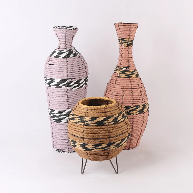 Morden Luxury Handmade Art Craft  Height indoor pots decorative flower vases rattan wicker plant pots for home decor