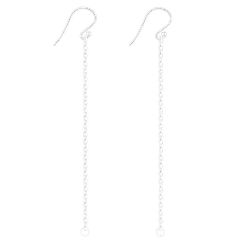 925 Sterling Silver Simple Drop Earrings Open Loop Chain Tail Bead Hook Pierced Beads Set Wire Jewelry Findings Bag Packaging
