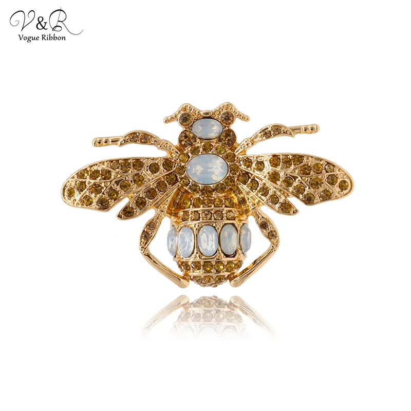 V&R Fashion jewelry Animal Enamel Gold Plated Cute Insect Bee Beetle Rhinestone Brooch Pin Set