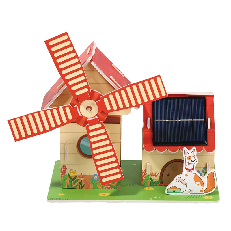 Environmental solar power windmill house toy DIY educational  toy house for kids