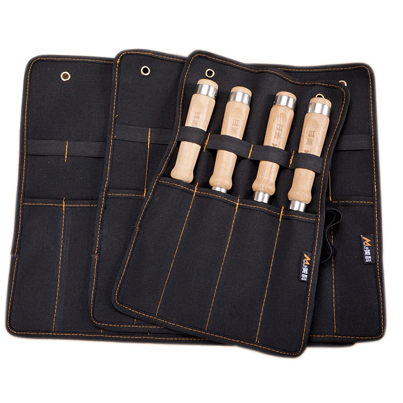 
Canvas Pocket Tool Roll Holder Wrench Pouch 4 Pockets Organizer For Knife Hammers Gouges Carpenter Chisel Carrying Case 