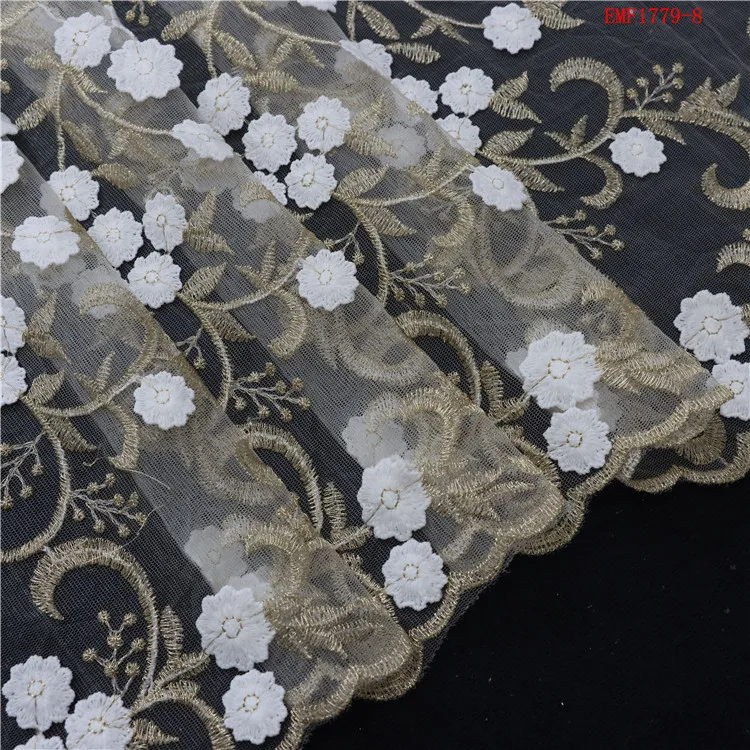 handmade fabric flowers lace fabric embroidery elegant 3d Floral Embroidered french tulle lace fabric for party evening dress