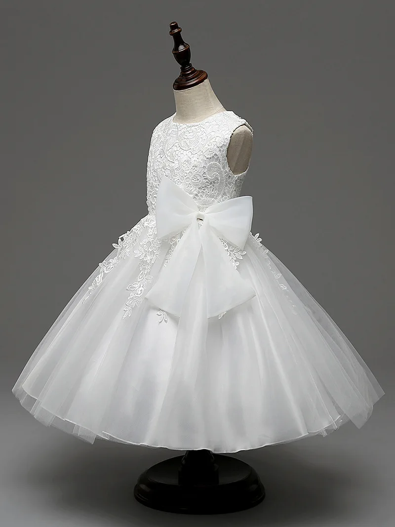 Sleeveless kid girl dress party pretty princess communion dress white