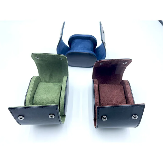 luxury Custom logo  Color Men Black Green Travel Watch Case Box Leather Watch Roll