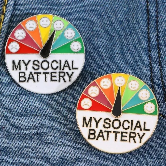 7 Days Funy Social Mood Brooch Pins Enamel Rainbow My Social Battery Interactive Mood Pins for Clothing Backpack Hat Decoration