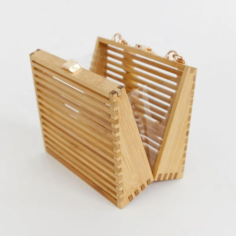 
Women Retro Handmade Bamboo Handbag Fashion wooden woven Tote Bags Causal Beach Hollow Shoulder Cult Bag Straw Beach Bag 