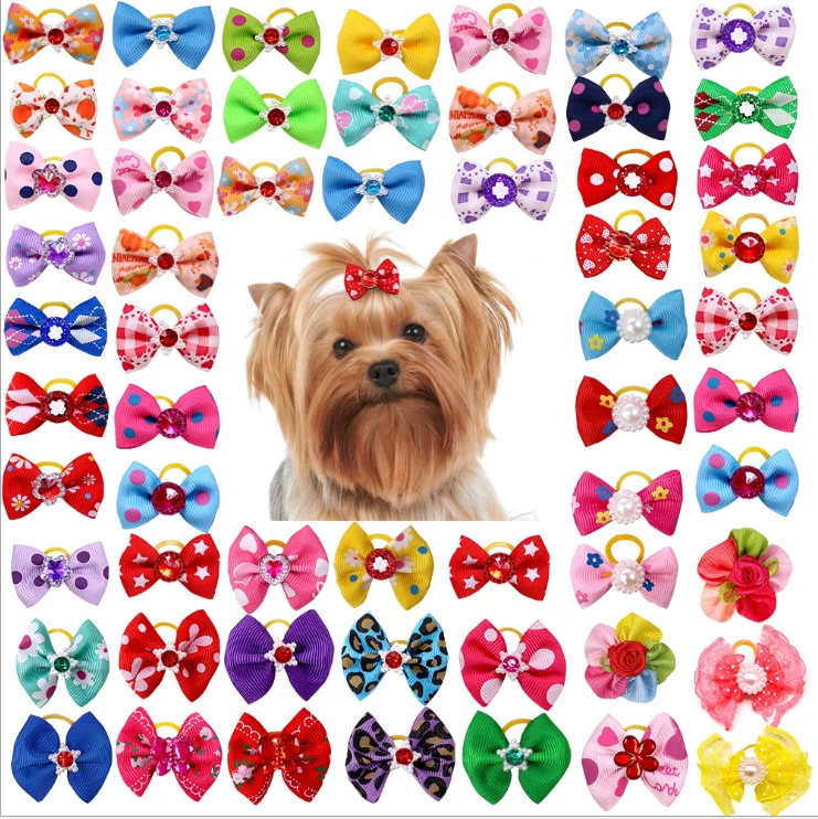 Hot Sale Dog Pet Rubber Band Headdress Grooming Bow-knot Hairpin Dog Cat Ornament Accessories