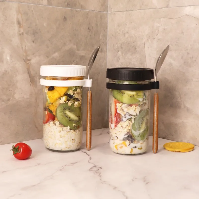 Glass Overnight Oats Containers with Lids and Spoon, taller 20 oz Mason Jars with Airtight Lid for Yogurt Salad Fruit Juice