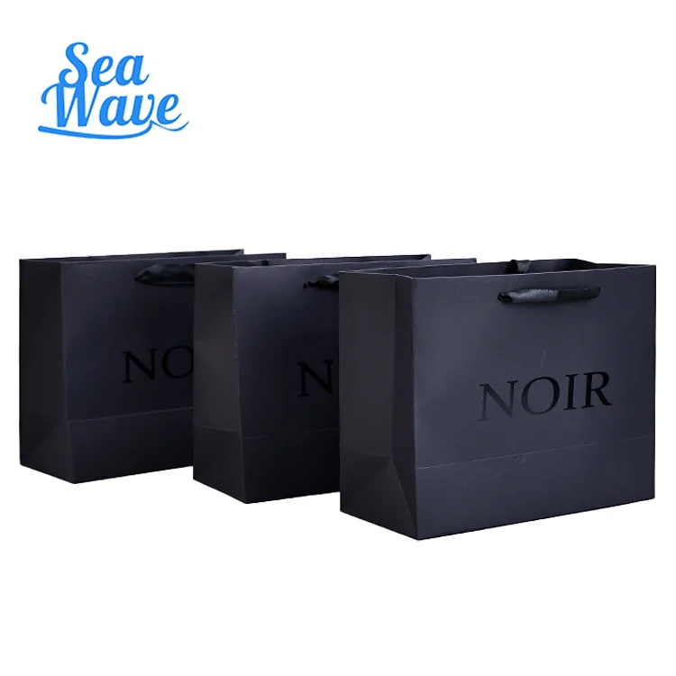 Custom high quality Recycle Take Away black cardboard Paper Bag With Handles