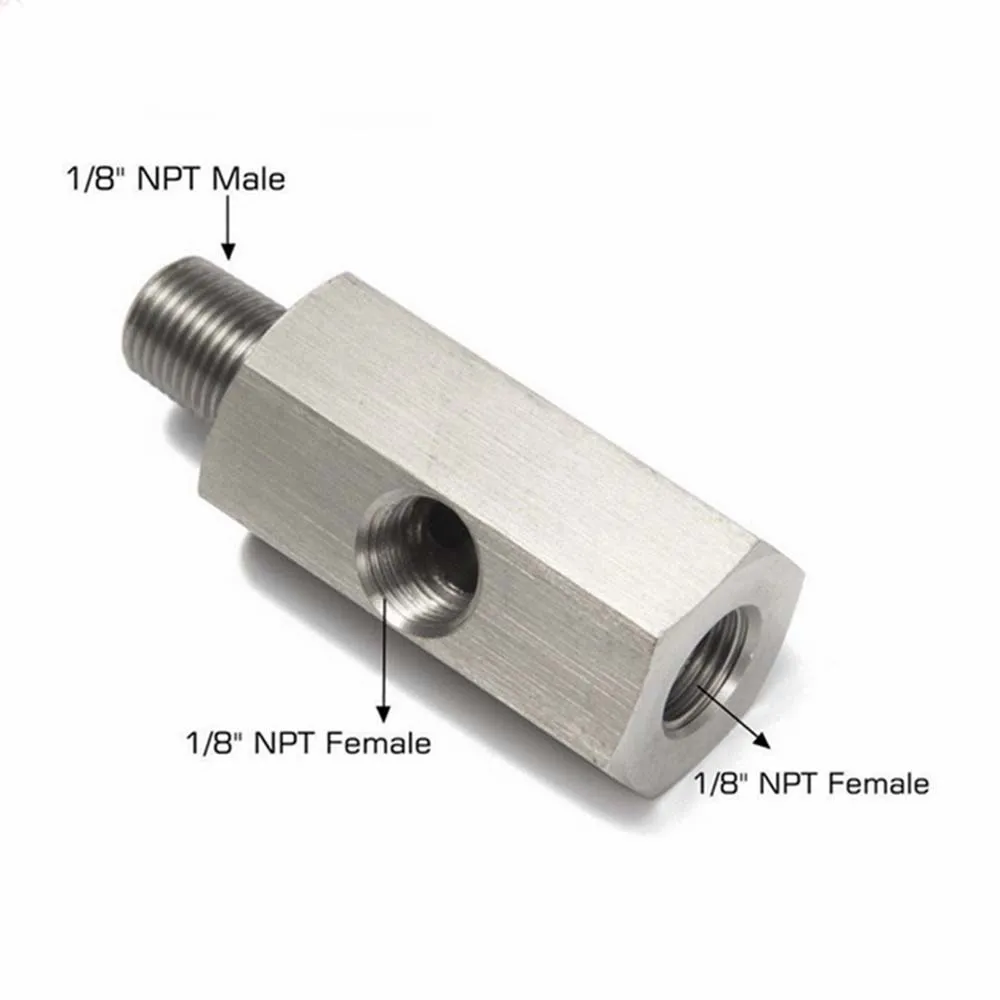 1/8' BSPT Male and Female for Oil Pressure Sensor Tee to NPT Adapter Turbo Supply Feed Line Gauge Stainless Steel