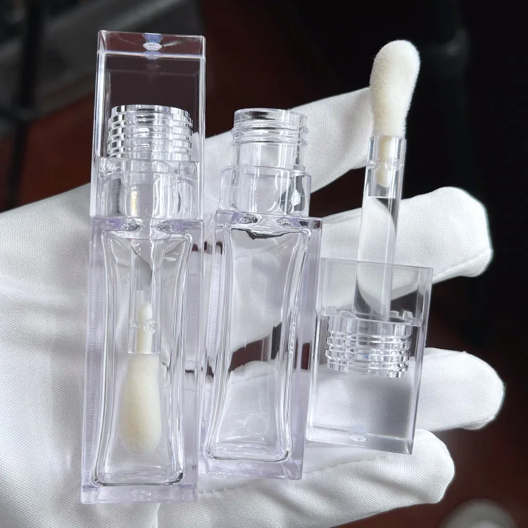 Hot Selling  10 ml Big Brush  Square Lip Gloss Tube Custom Logo  Clear  Lipstick  Lip Gloss Tubes