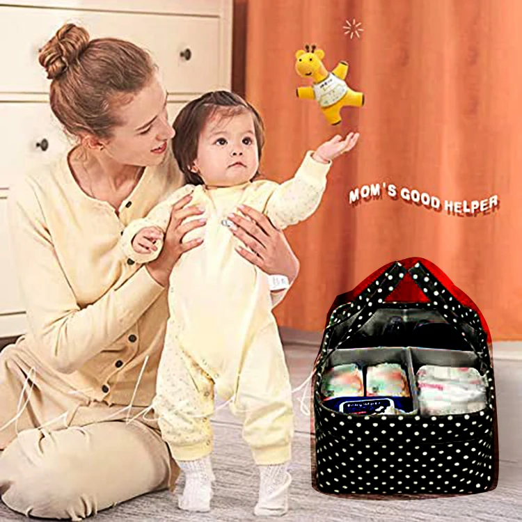 Portable Large Car Travel Diaper Caddy Organizer Storage Basket for Boy custom dot print tote baby diaper caddy organizer