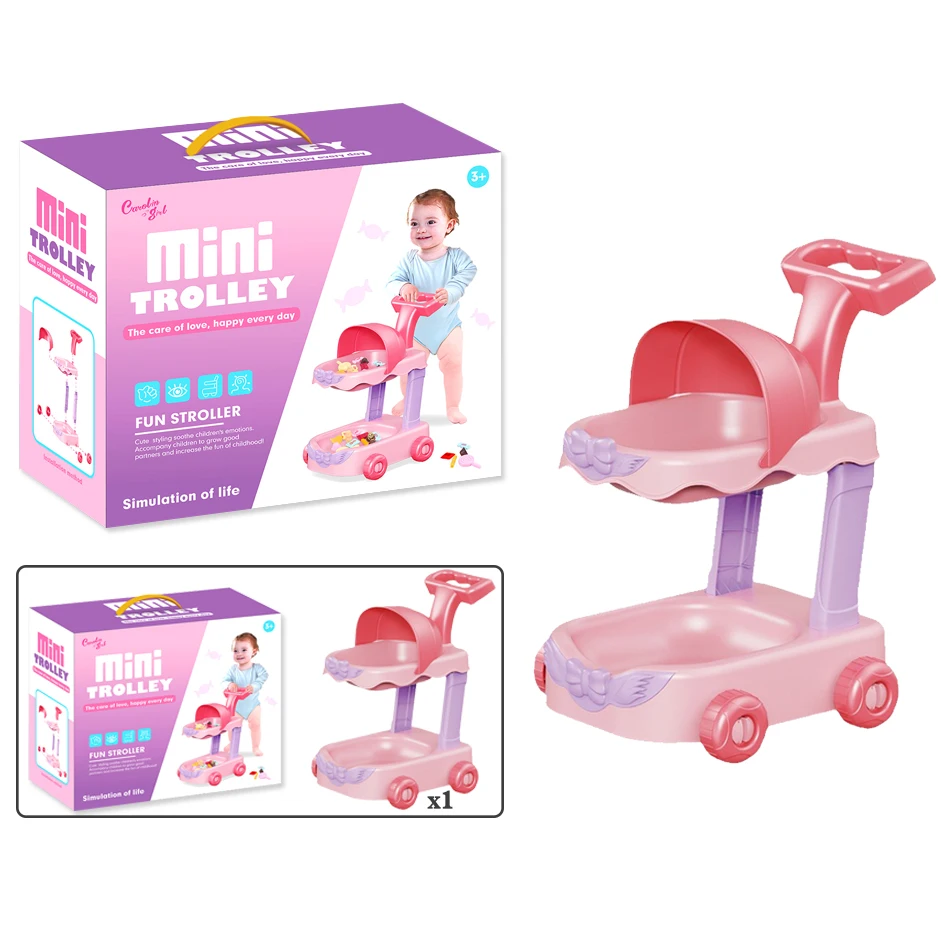 Hot Selling Electric Plush Cute Pet Cart Toy Stroller Set Baby Trolley Animal Toys Pretend Play Game for Children