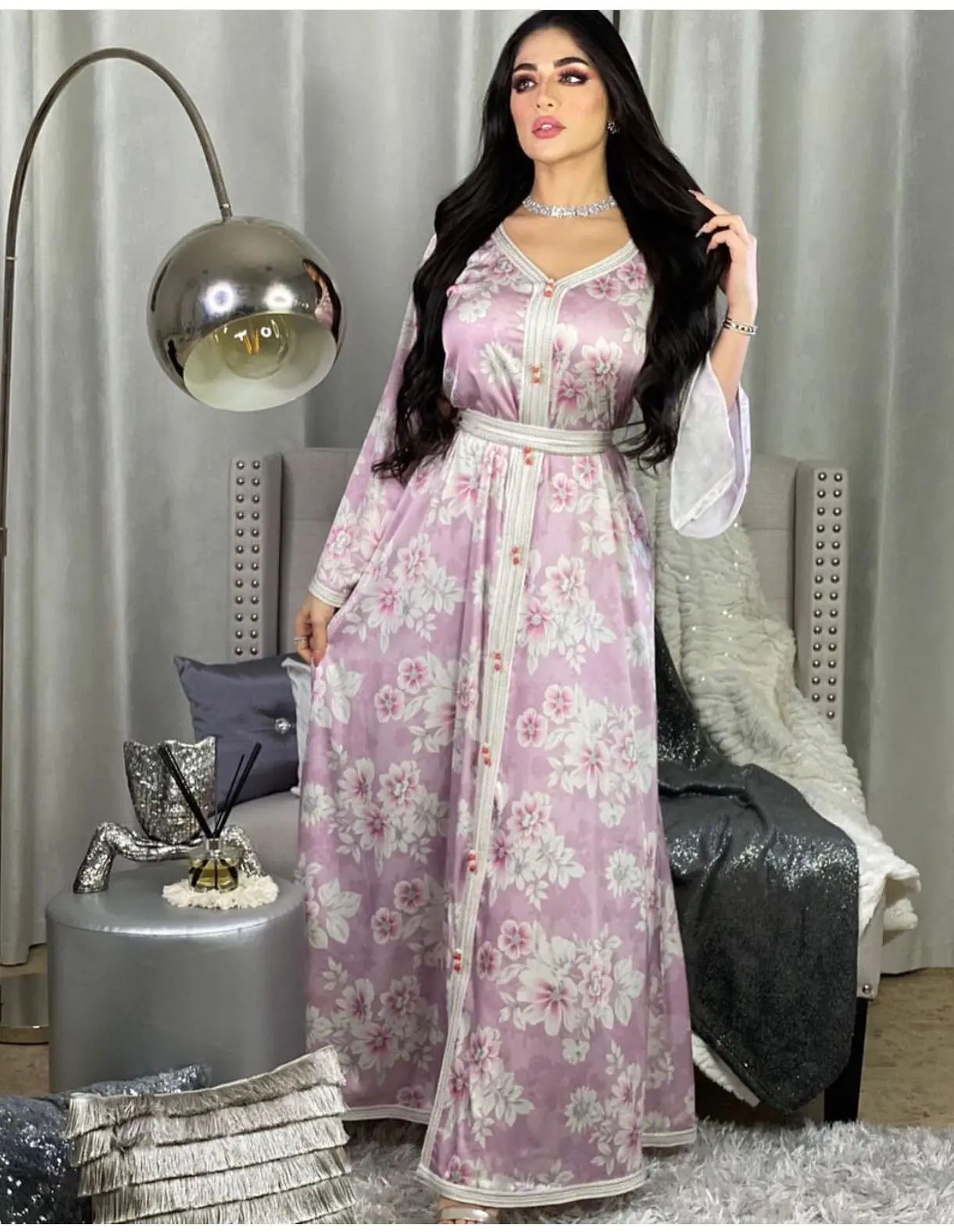 2021 New Fashion Arabic Islamic Dubai Clothes Full Sleeve Boho Maxi Dress Muslim Abaya Dresses For Women