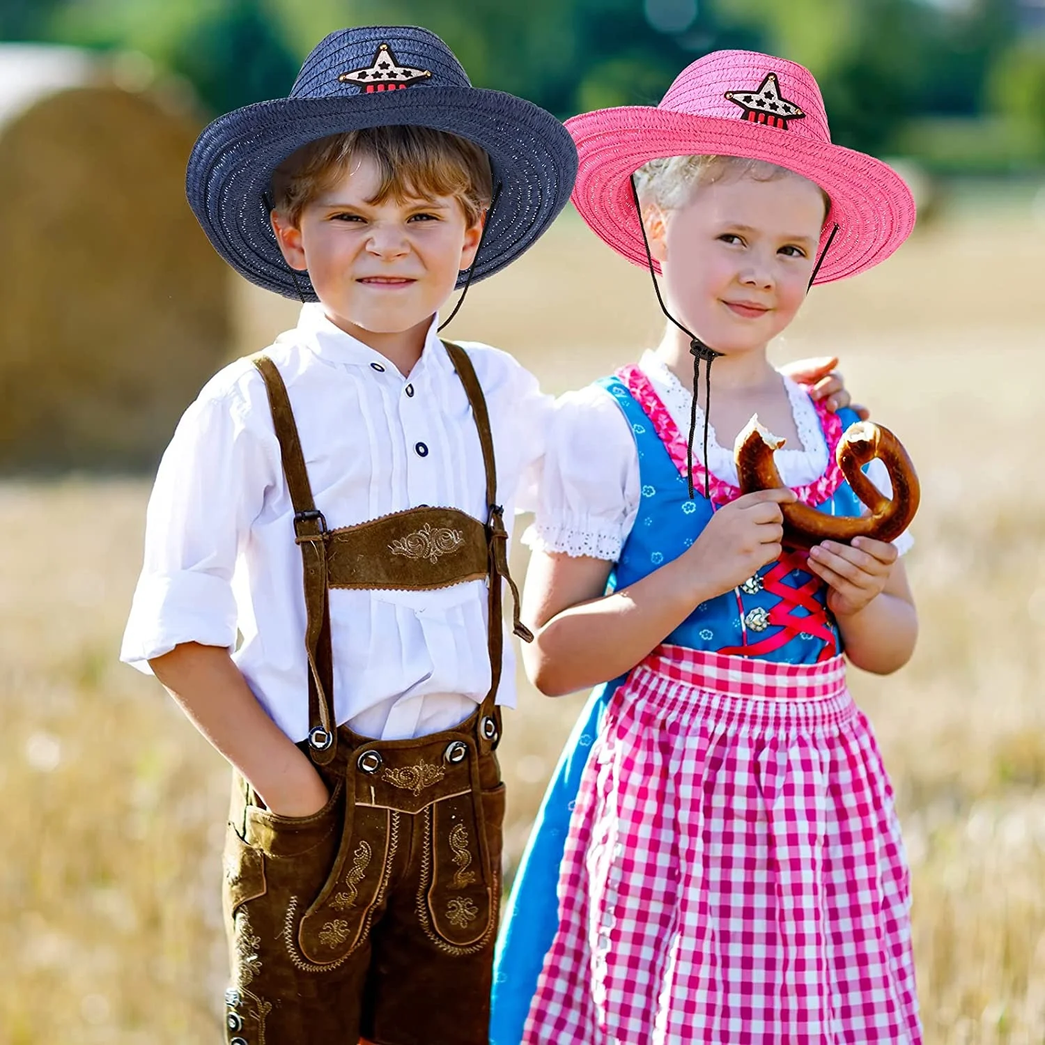 Cowboy Party Hats Kids Straw Hat with Pentagram Multicolor Child Strawl hats