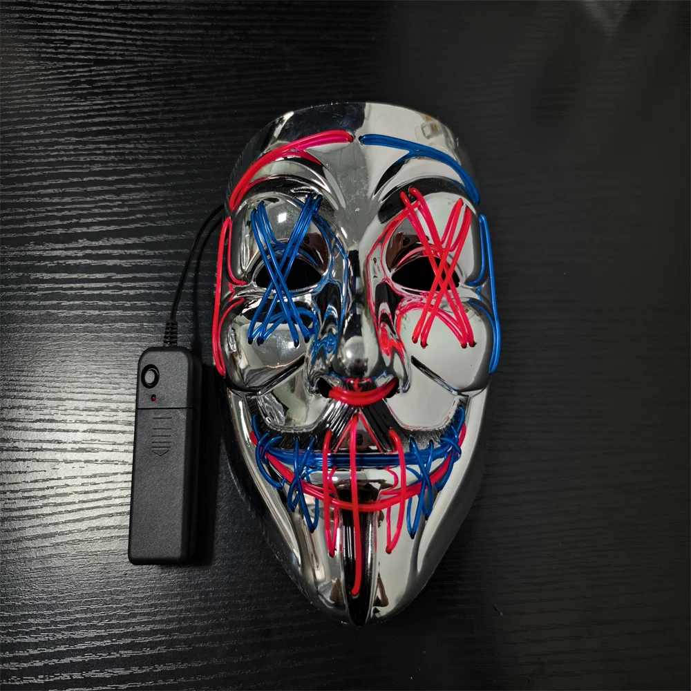 Halloween Latest Hotsale V-shaped EL luminous Mask Light Up Neon Glowing El Wire Purge Rave Led Party Halloween Mask