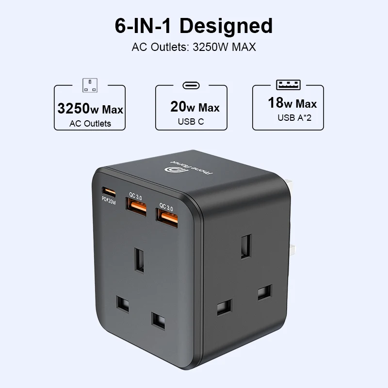 Phone Planet wholesale 3750w fast charging pd20w power socket with uk plug mulity devices  USB portable charger socket