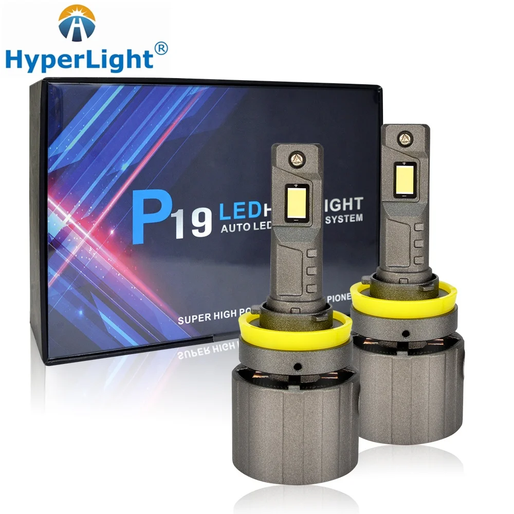 HyperLight P19 car led headlight 7535 chips led bulb 130W transparent headlight glass lens H9 H11 led conversion kit