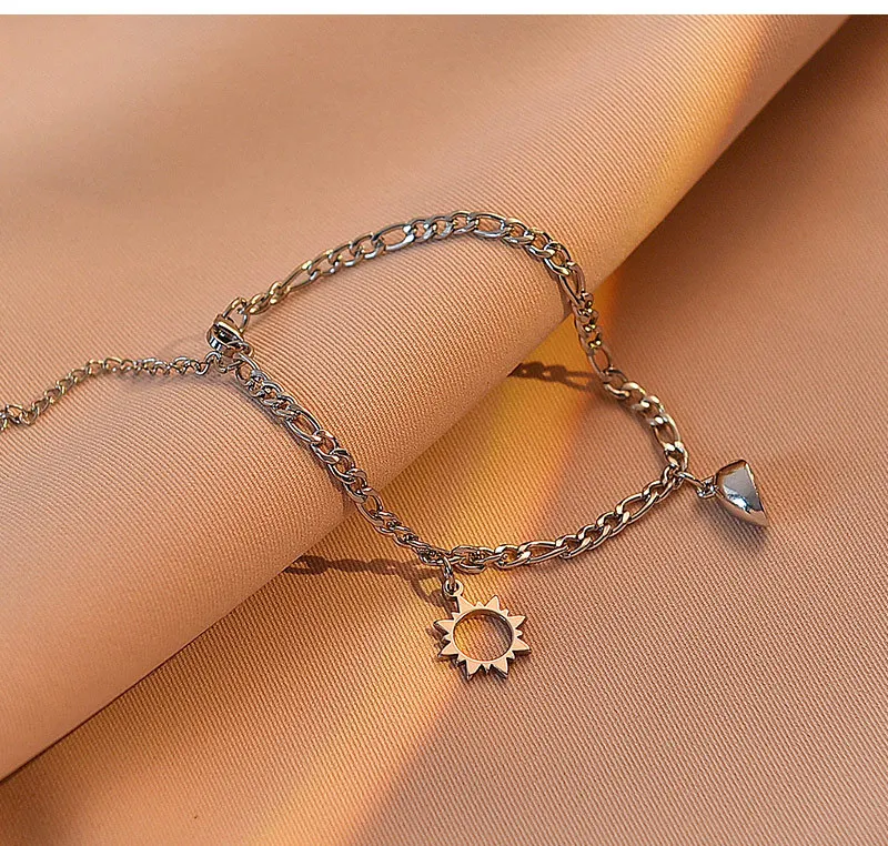 Custom Women Stainless Steel Personality Love Bracelets For Couples Of The Moon And The Sun