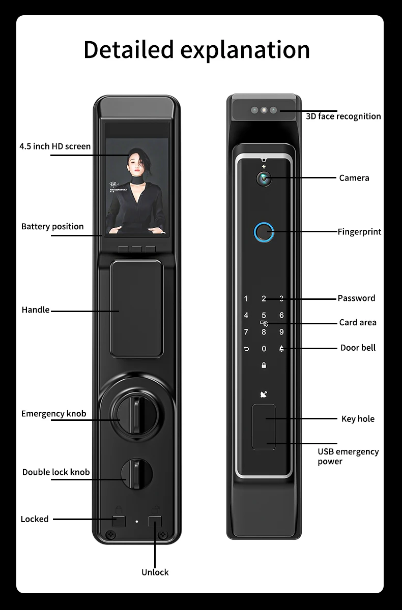 Смарт-замок дверной облачный с поддержкой Wi-Fi и сканером отпечатков пальцев