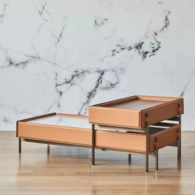 Italian light luxury post-modern living room home TV cabinet combination marble coffee table retractable simple floor cabinet si