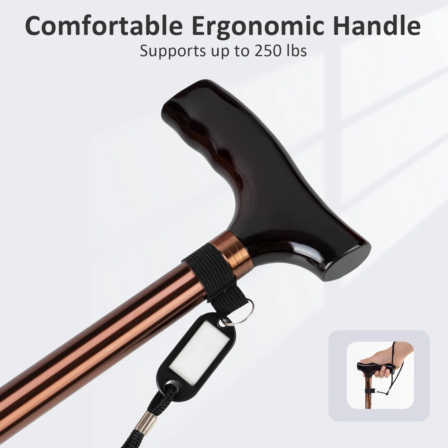 Adjustable Height Folding Cane for Men and Women Wood and Cork Handle with Anti-Slip Rubber Tip Wrist Strap Walking Stick