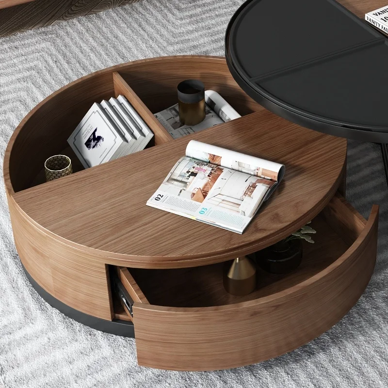 Simple Living Room Furniture Modern Wooden Center Round Coffee Table with Storage
