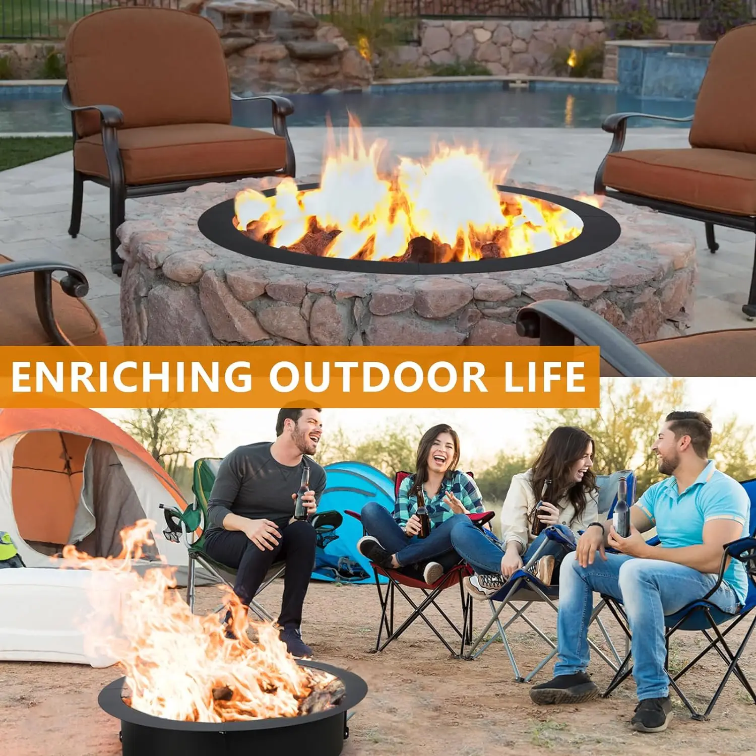 Outdoor Fire Pit Ring 36 inch for Outside Fire Pit 2.0mm Thick Metal Steel Duty Solid Round Fire Pit Insert