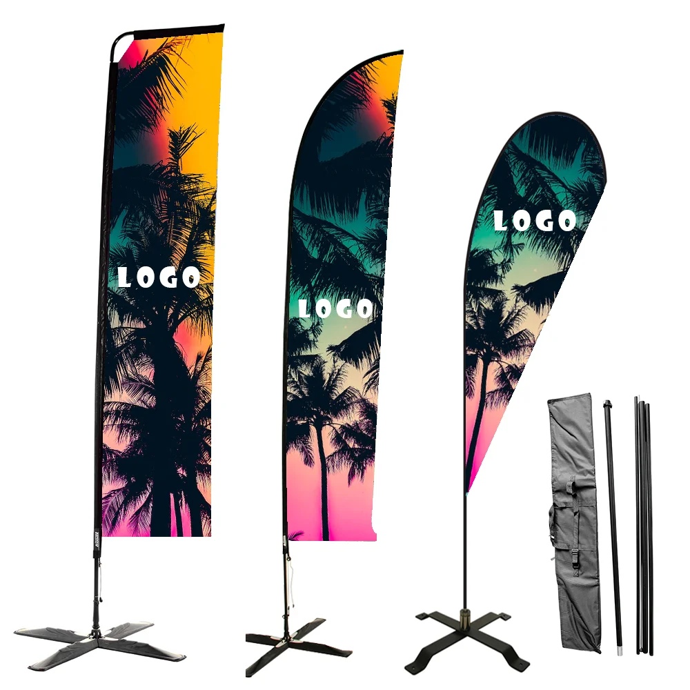 Custom Tradeshow Swooper Bow Teardrop Beachflag Printing Wind Flying Beach Feather Flag