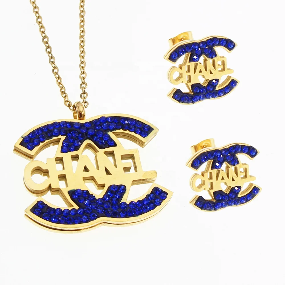 18k Gold Plated Necklace Earrings Famous Brand 316 Stainless SteelJewelry Set For Women Joyas