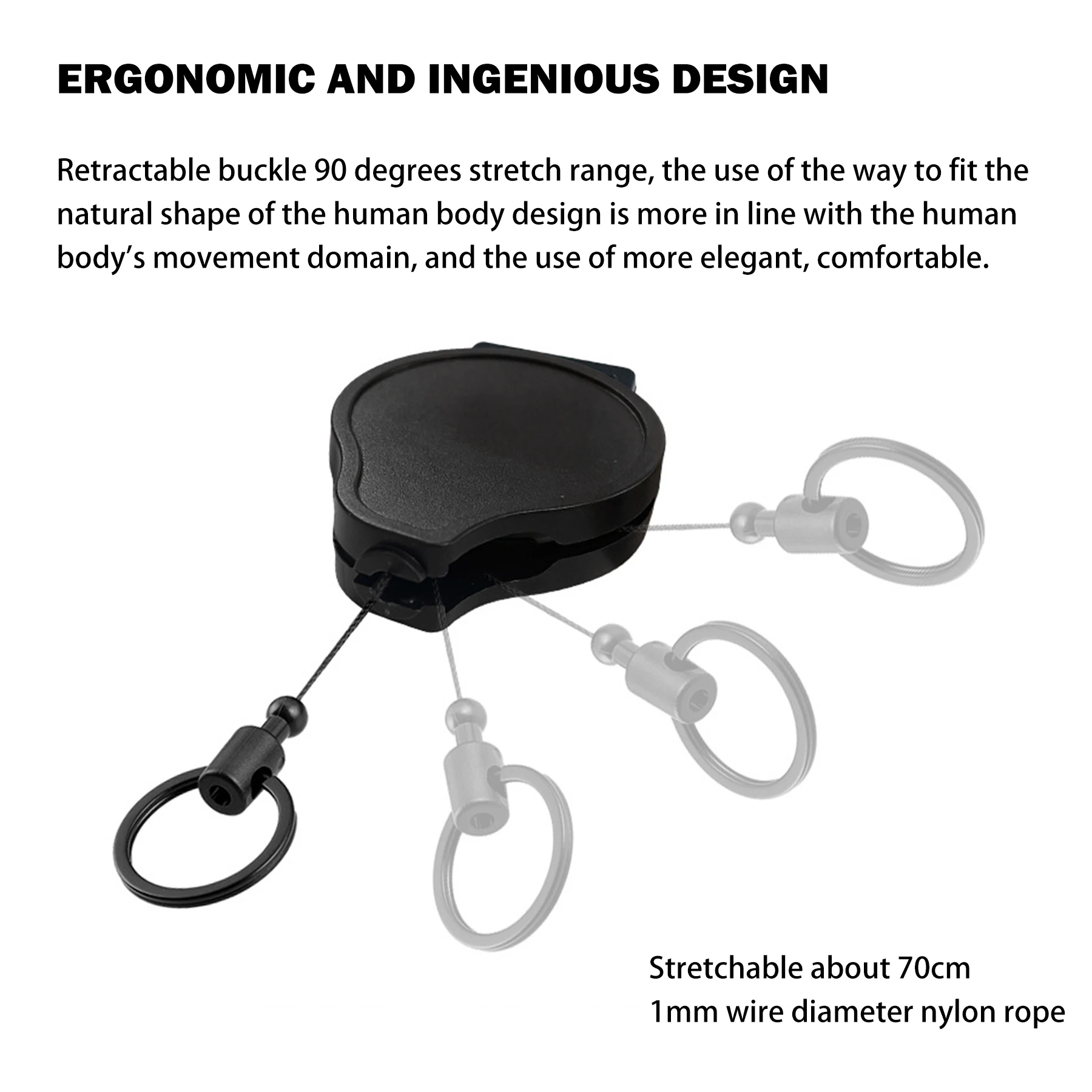 90 Degrees Stretch Range 70 cm Retractable Keychain Badge Reel Holder 360 Degree Rotatable Back Buckle For Backpacks Belts