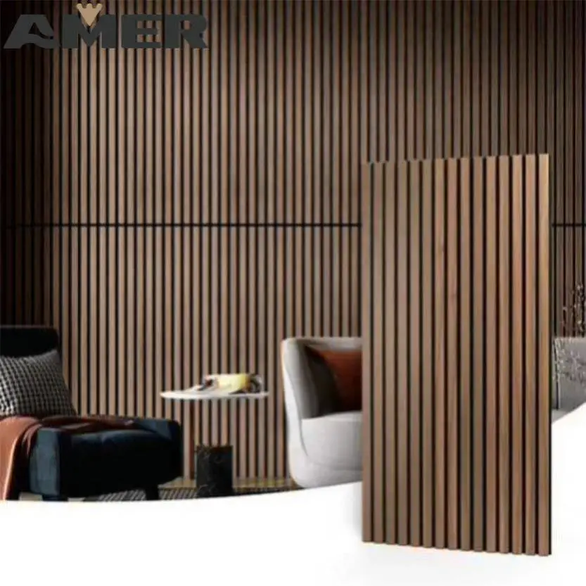 Amer Factory price Grooved Indoor Wood Wool Absorbing Sound Proof Wall Acoustic Panels Soundproof Wall Panel