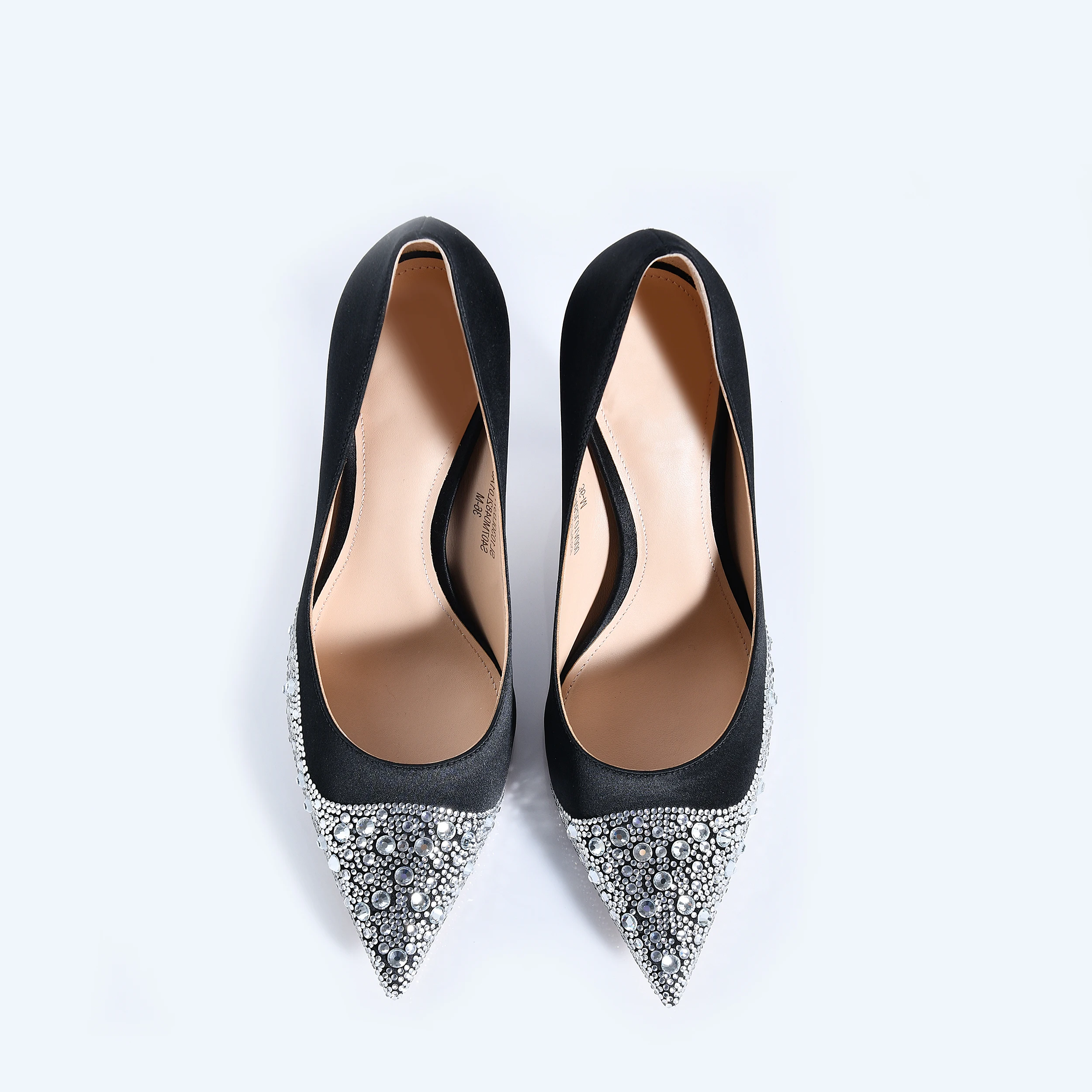 Rhinestone Decorative High Heels Sexy Black Party Dress Shoes Pointed Toe Fashion Ladies Luxury