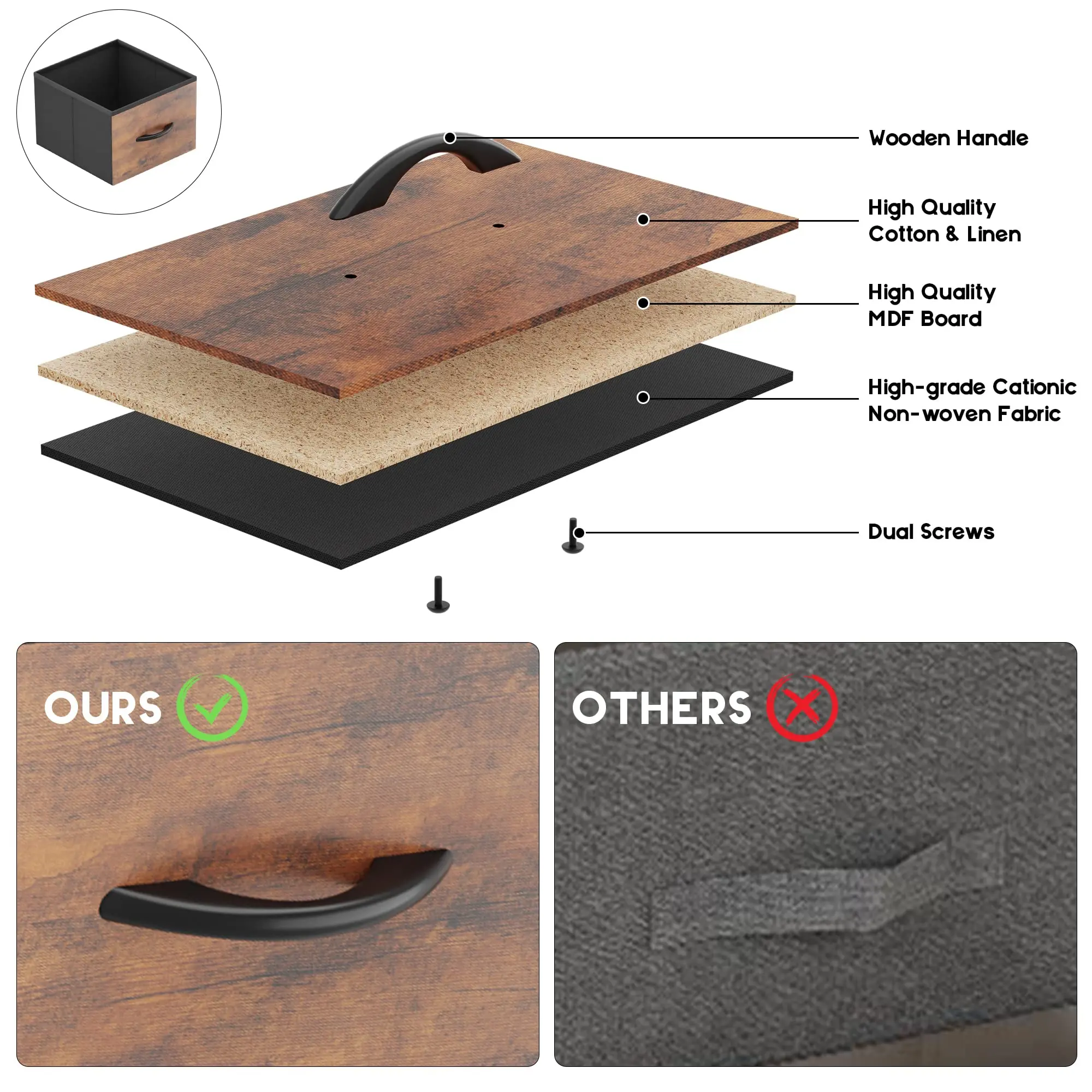 Bedroom Easy Pull Handle Wood Tabletop Sturdy Metal Frame Cationic Fabric 5 Drawers Storage Organizer Unit