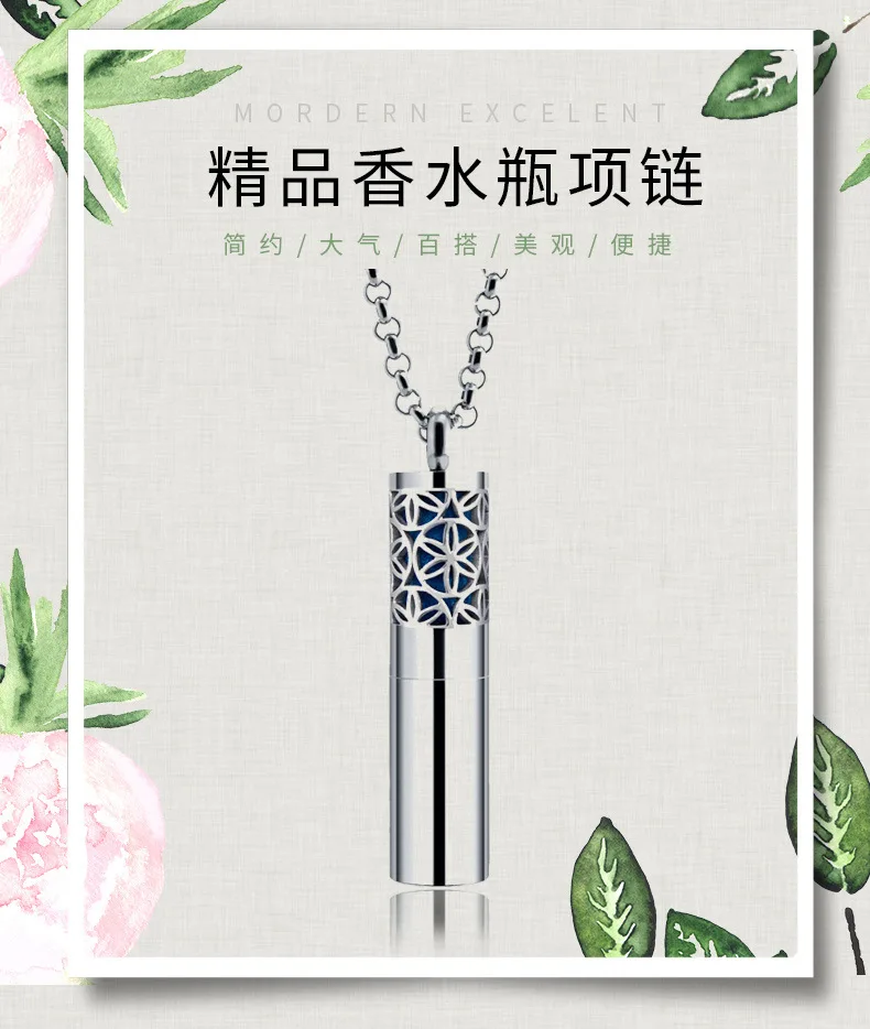 Open aromatherapy essential oil perfume bottle couple necklace stainless steel pendant