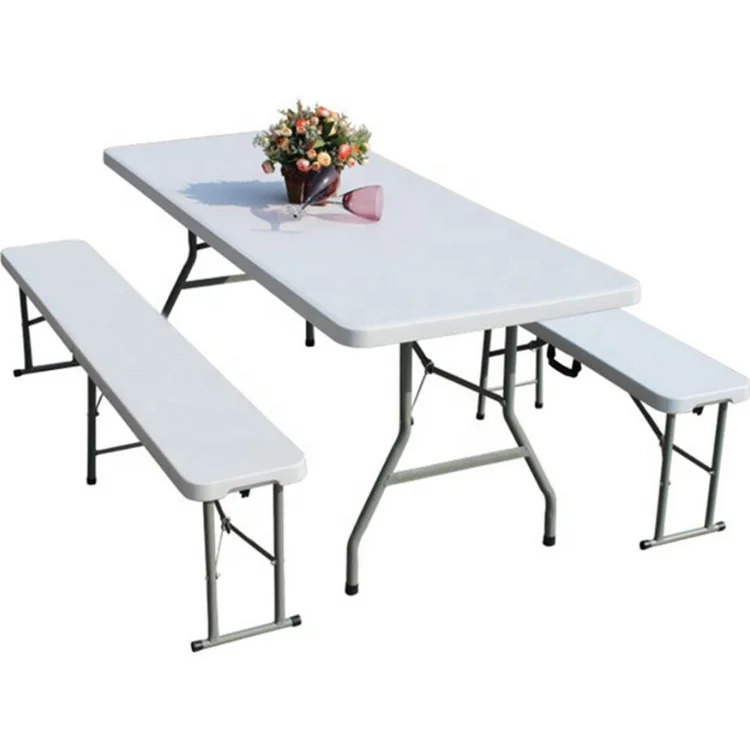 8FT Fold in half Table/Two pcs White Color HDPE Outdoor Rectangular Plastic Folding Table