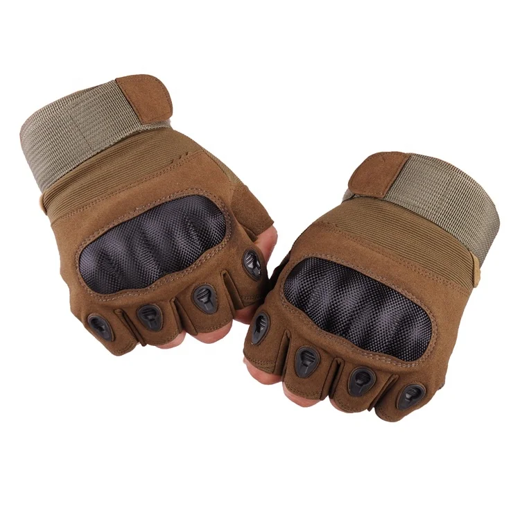Cloth shell half finger black tactical gloves with knuckles