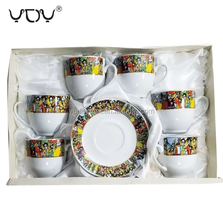 wholesale price custom design 80cc 90cc ethiopian gift box small coffee cup ceramic porcelain