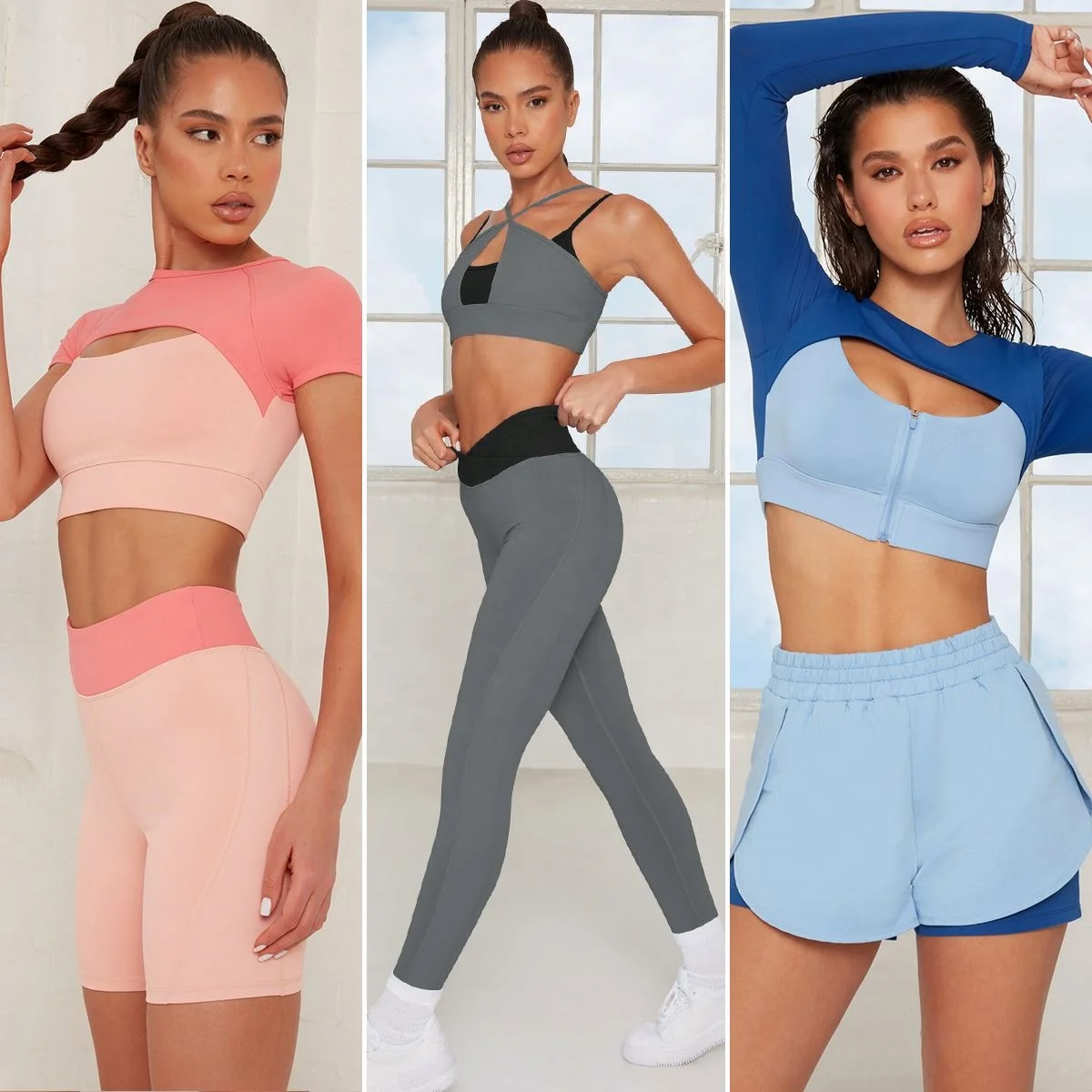 KC Wholesale High Quality Women New Naked Fitness Yoga Wear  Long Sleeve 5 Piece Crop Top Sports Wear Set