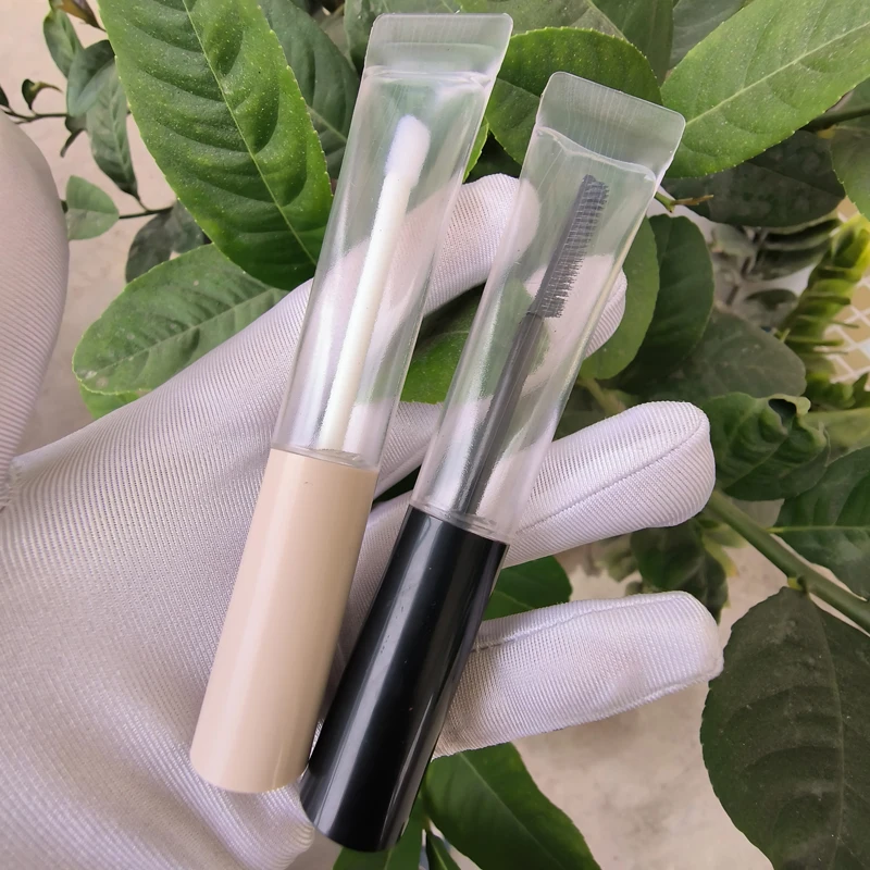CY818 Custom 8ml clear squeeze bottles lipgloss tube Mascara cream cosmetic package container plastic tube with matte black caps