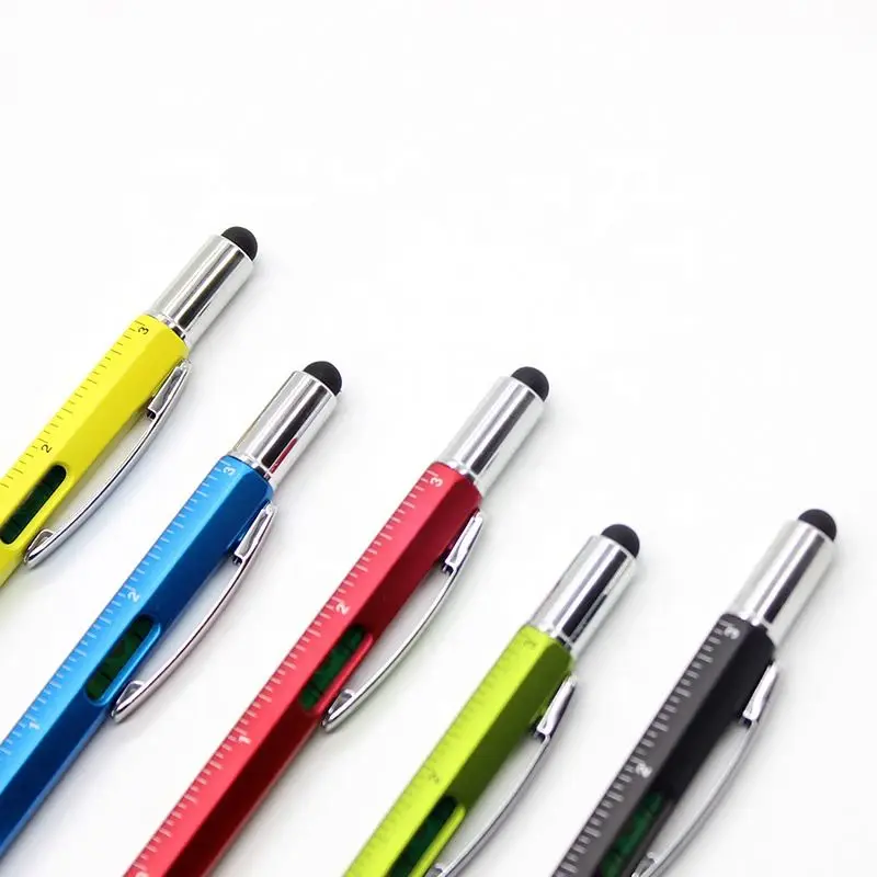 Promotion Black Ink Multi Tool Ballpoint Pen  with Rulers Spirit Level Screwdrivers Touch Screen Stylus 7-in-1 ballpoint pens