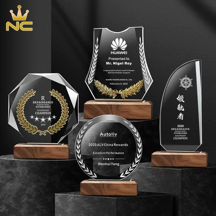 Solid Momentoes Wooden Plaque Trophy Blank Crystal Block Metal Crystal And Wood Glass Trophy