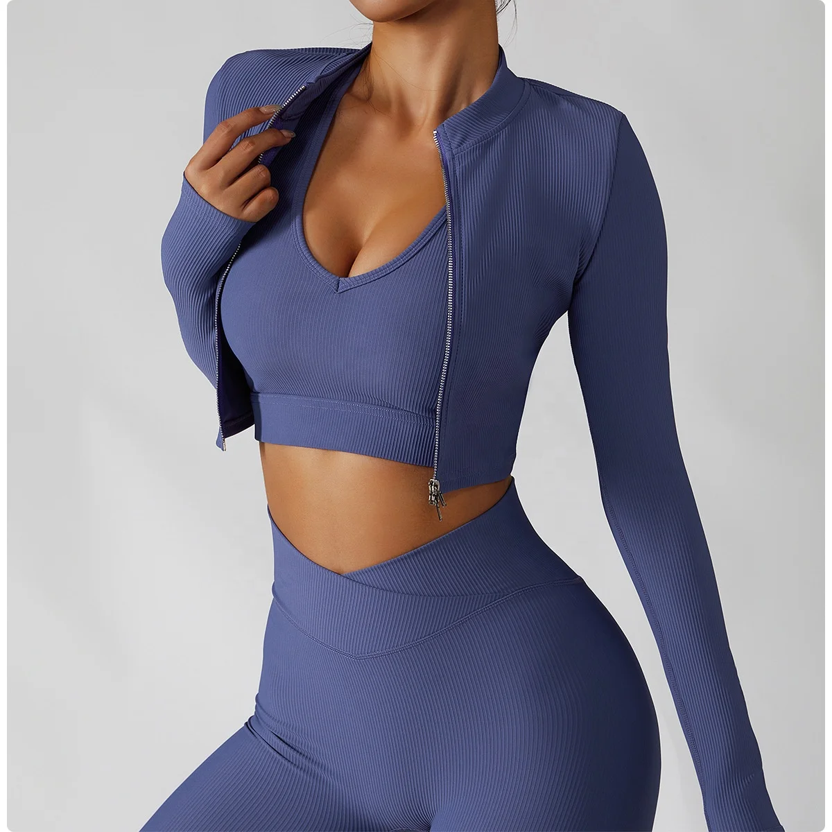 High elastic breathable yoga suit 3PCS bra jacket leggings fitness yoga set good quality women gym clothing fitness & yoga wear