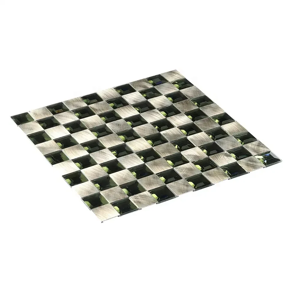 Glass Mosaic square 3d metal & green glass mosaic
