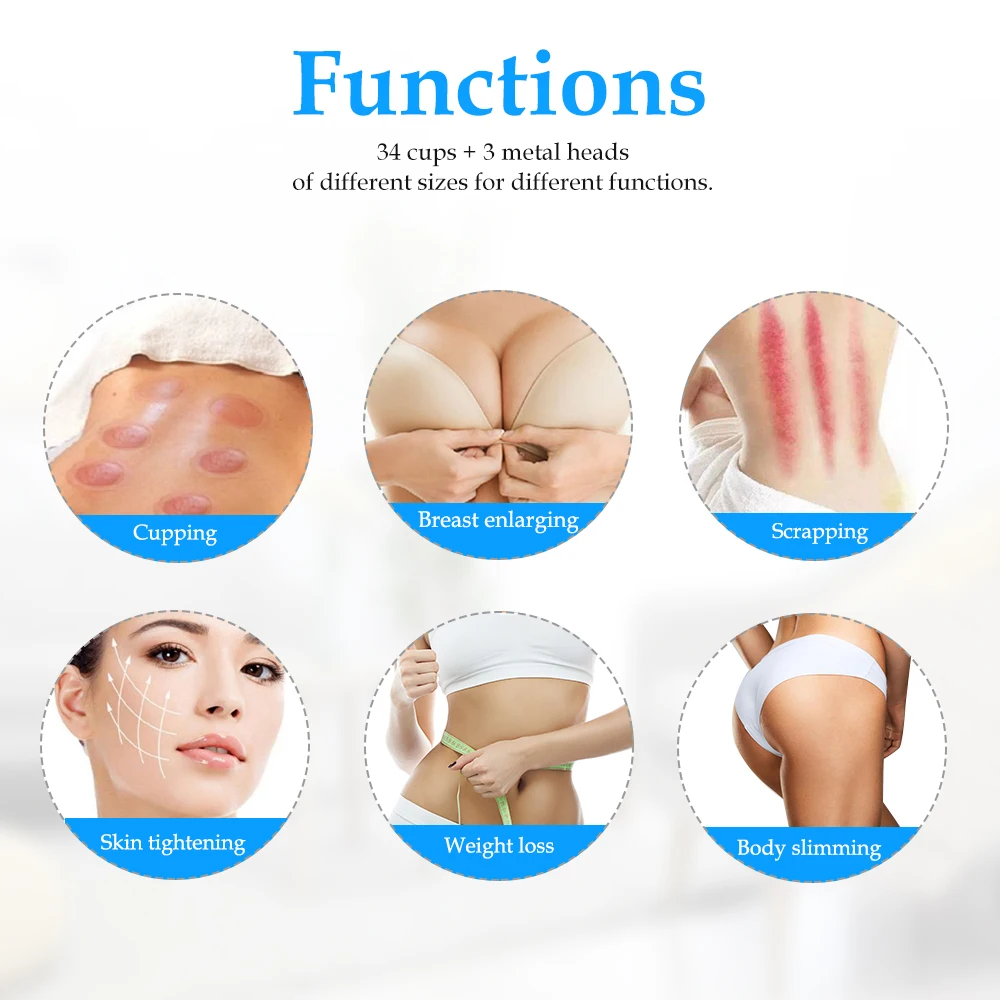 mechanical pump 180ml XL 21cm breast enlargement lift therapy butt lifting vacuum machine with 34 buttock cups