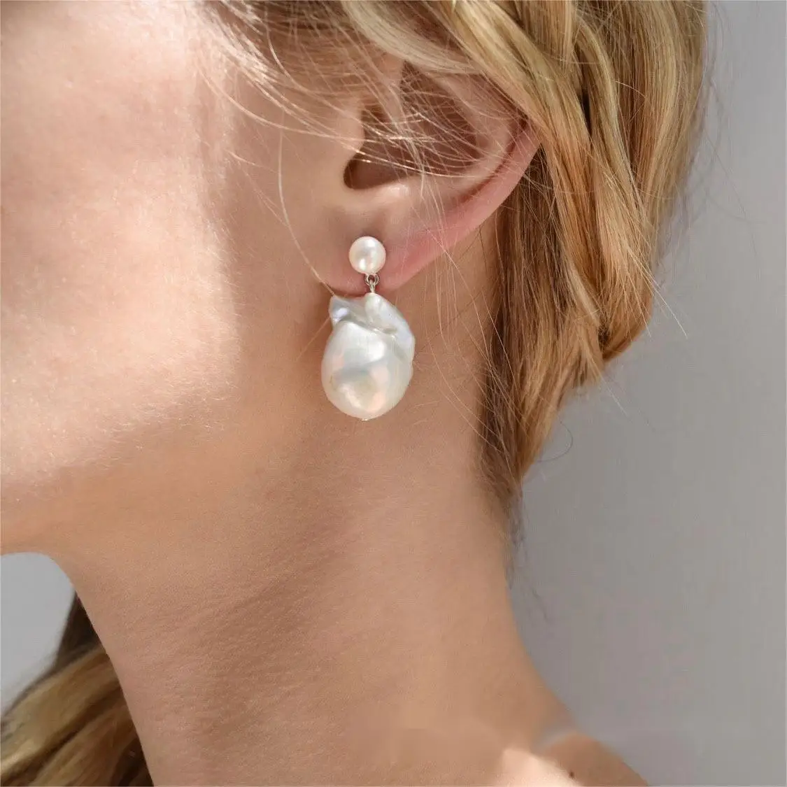 Aimgal fine jewelry 14-15mm natural baroque pearls earrings double-sided design S925 Ear pin