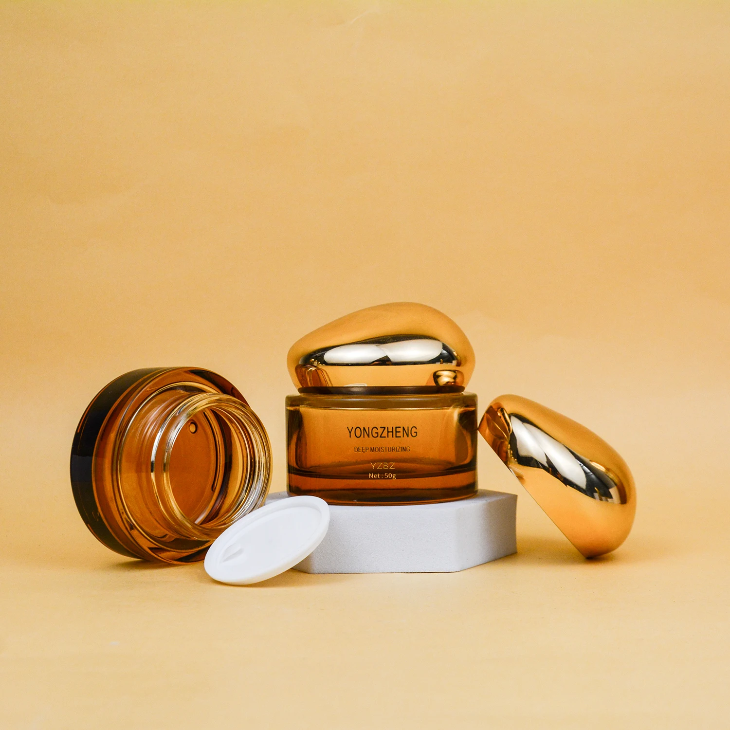 Wholesale Thick Bottom 30G 50G Unique Stone Shape Glass Bottle Empty Jar Cream Packaging Glass Jars with Lids Glass Cosmetic Jar